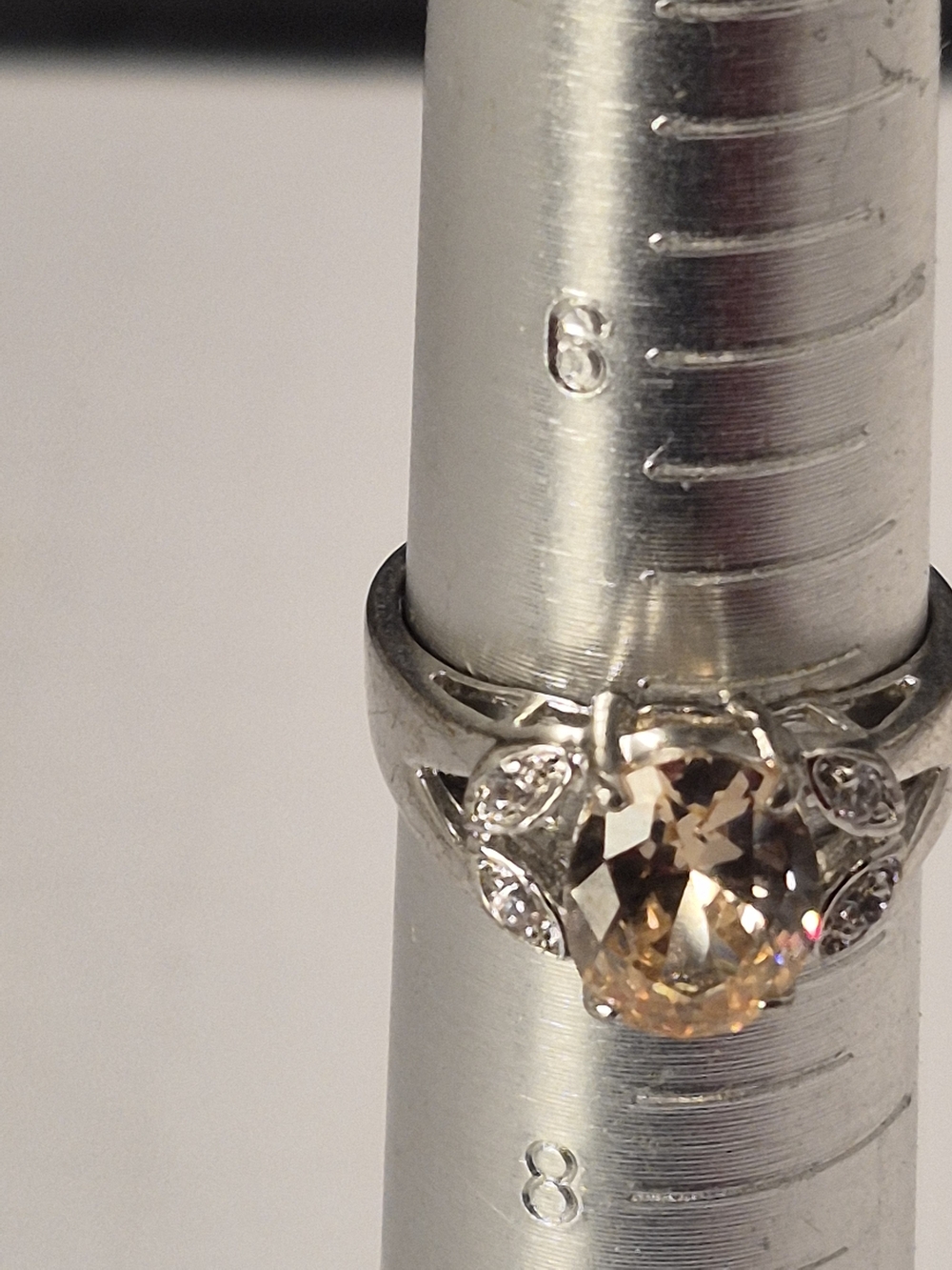 Sterling Silver Champagne Oval Gemstone Ring with Accent Stones